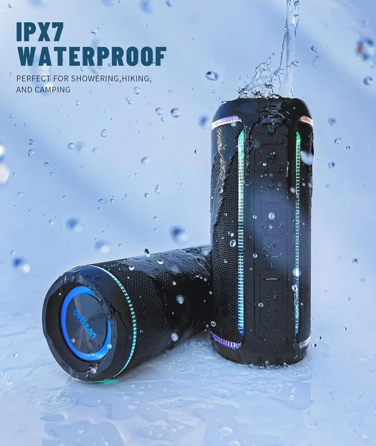 Ortizan Bluetooth Speaker X30, V5.3 Wireless IPX7 Waterproof Shower Speaker,40W HiFi Stereo Sound,TWS Pairing,30H Music Playtime 3