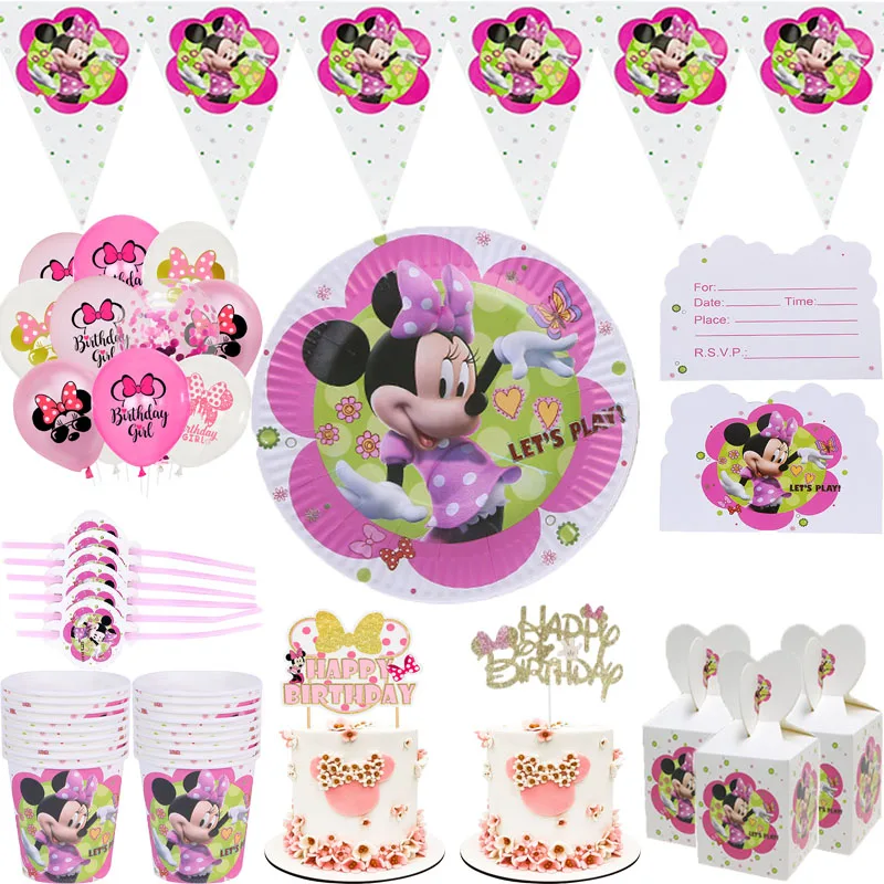 

Disney White Minnie Mouse Party Disposable tableware for Girl Baby Baptism Happy Birthday party decoration Supplies Collection