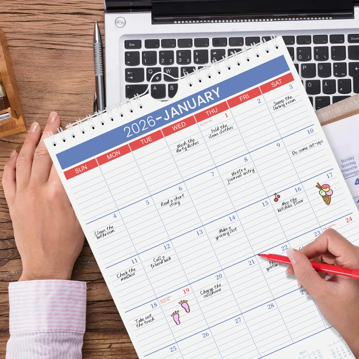Large Wall Calendar for 2026 - Monthly Hanging Planner with Ample Writing Space, Spiral Bound for Home Office Organization