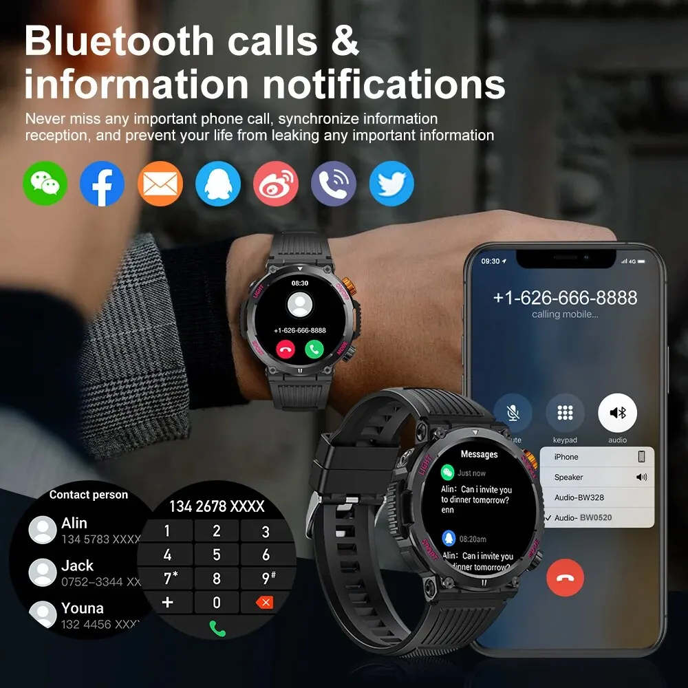 LIGE New Smart Watch Men Outdoor Sports Fitness Bracelet LED Lights Night Training Watches Bluetooth Call Smart Watch For Man