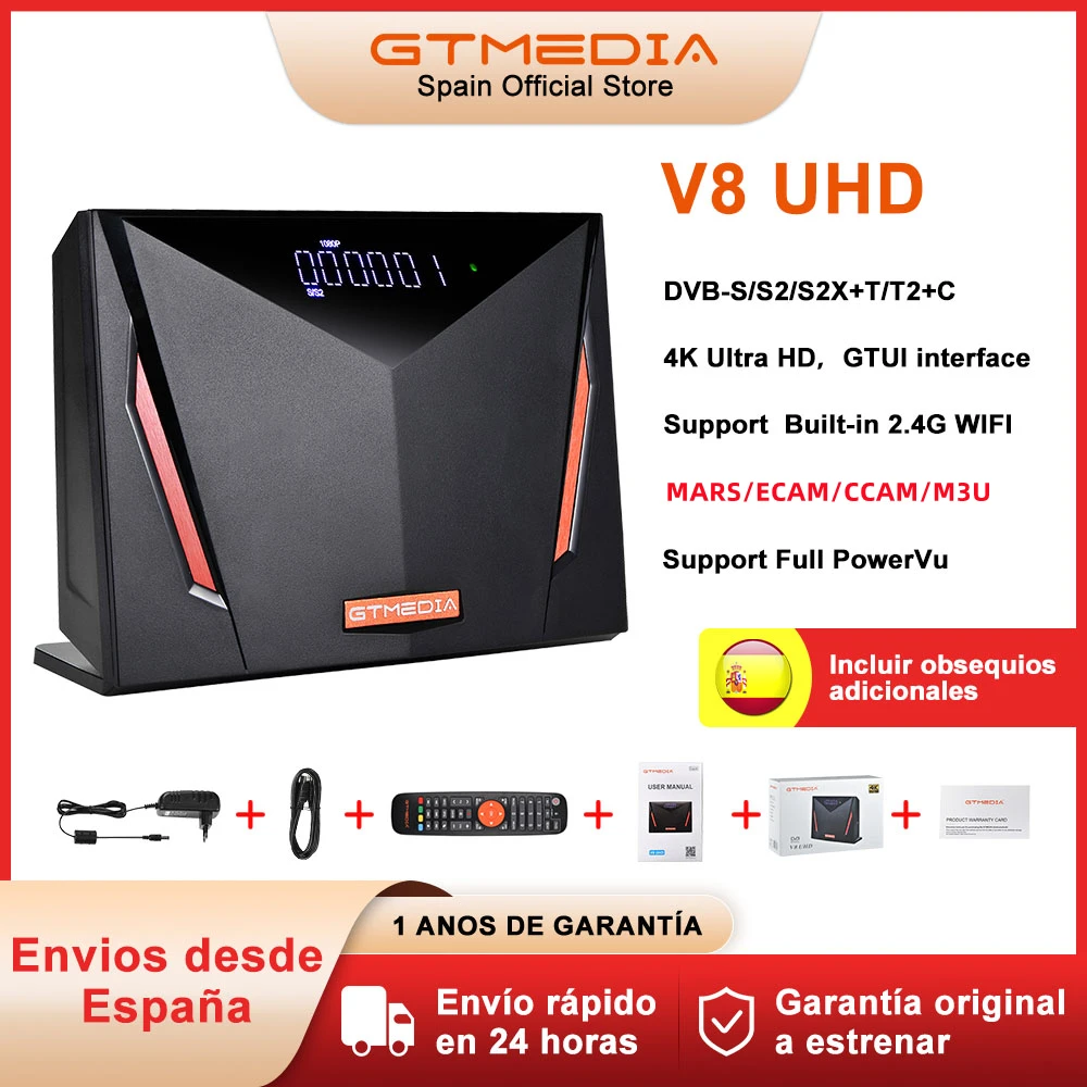 Ricevitore Satellitare Gtmedia V8 Uhd Mars/Ecam 4K Ultra Hd Dvb-S/S2/S2X + T/T2 + C, Supporto Mars/Ecam/Ccam/M3U Tv Box Con Slot Per Schede Ca