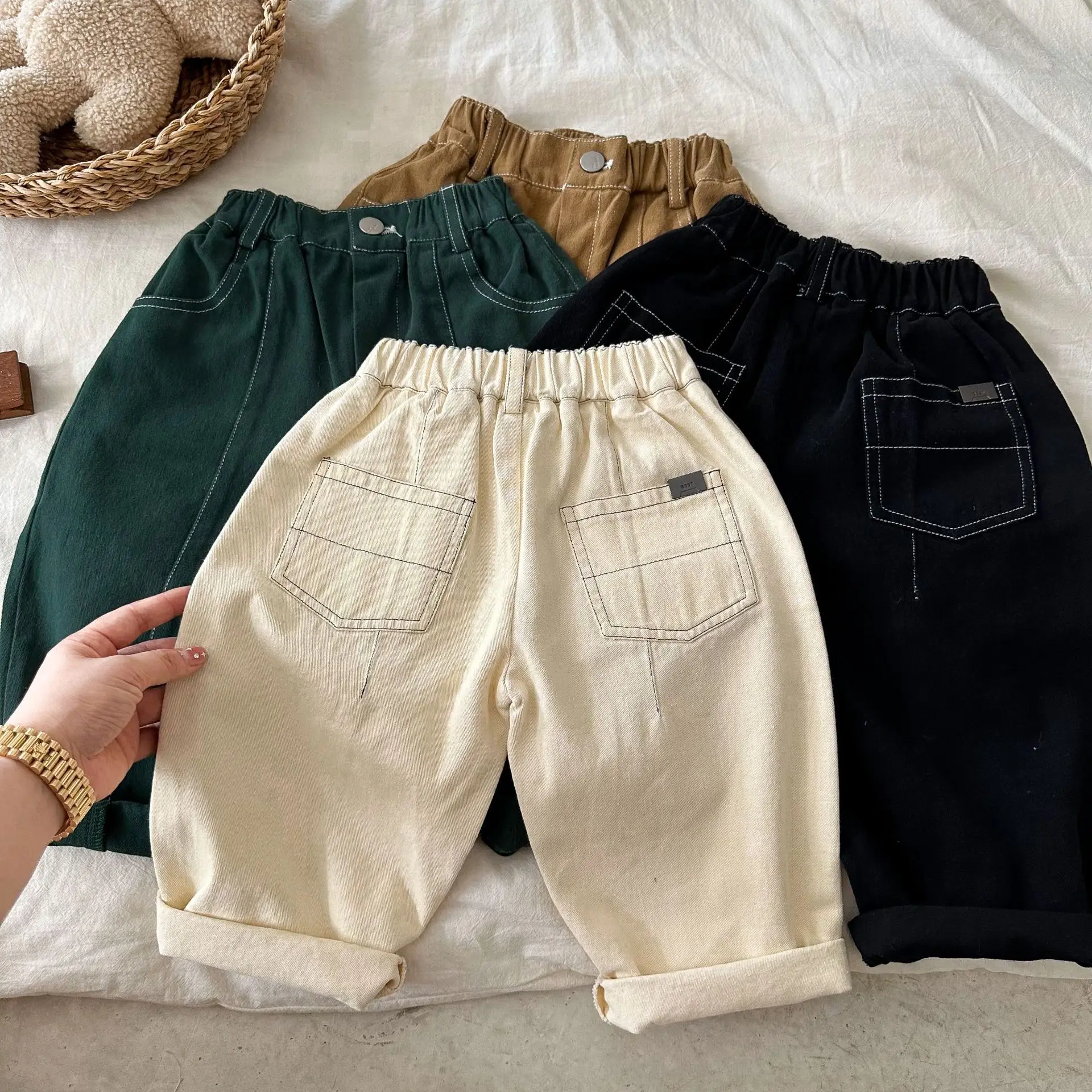 

Новинка 2023, Модные осенние однотонные хлопковые брюки для мальчиков и девочек, простые брюки для малышей, детская одежда, детские повседневные брюки