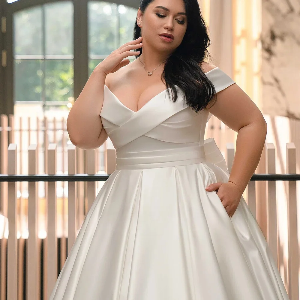 2024 Trouwjurk Plus Size Vrouw Bruid Jurken Vestidos De Novia Off The Shoulder V-Hals Baljurk Bruidsjurk Gewaad Mariee