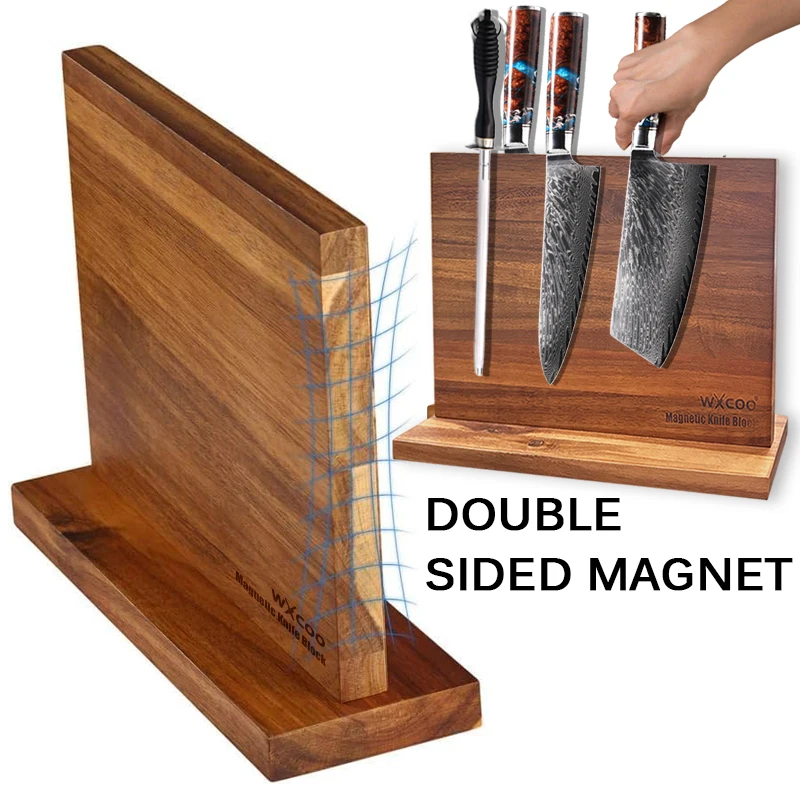 S5791ea17eb9b4c5899be78ad4ad821dfj küchexyz.de Best Price | Fast Delivery |Quality Product Long Magnetic Knife Block Acacia Wooden Kitchen Knife Holder Kitchen Counter Strong Enhanced Magnets Stands Storage Knife Holder