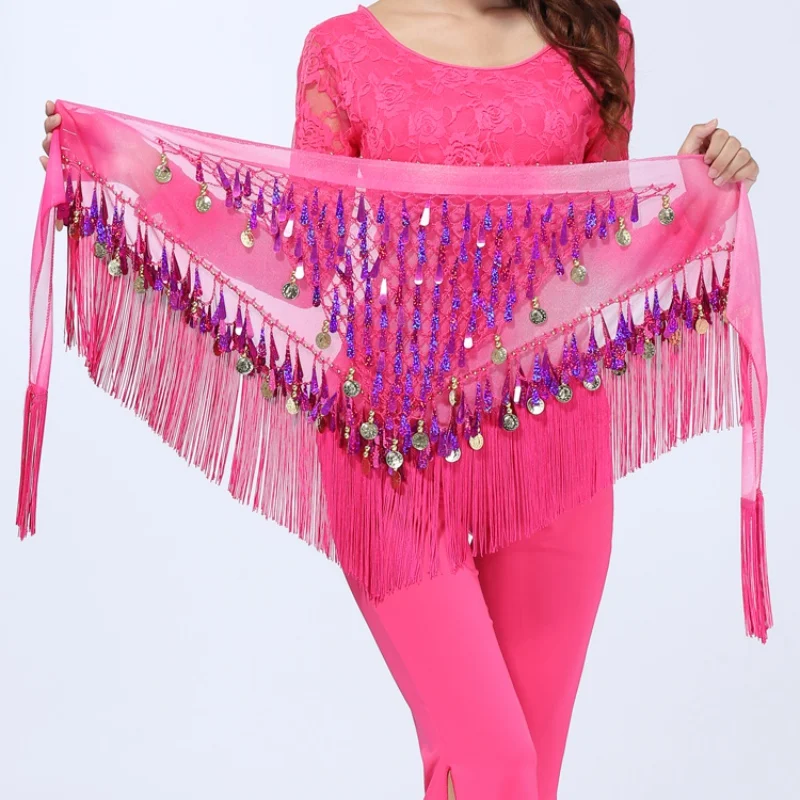 Women's Belly Dance Tassels Triangle Hip Scarf Coin Sequins Waist Belt Triangle Skirt belly dance hip scarf