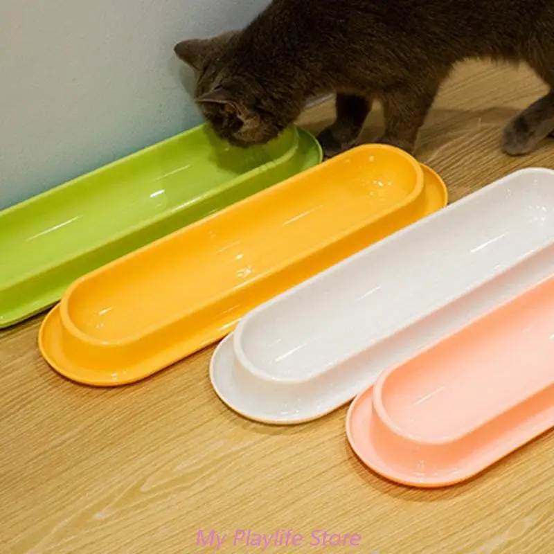 

15° Slanted Cat Bowl Neck Protection Anti-Vomiting Water Bowls 13.6" Long Single Dish for Multiple Kitten Small Dogs