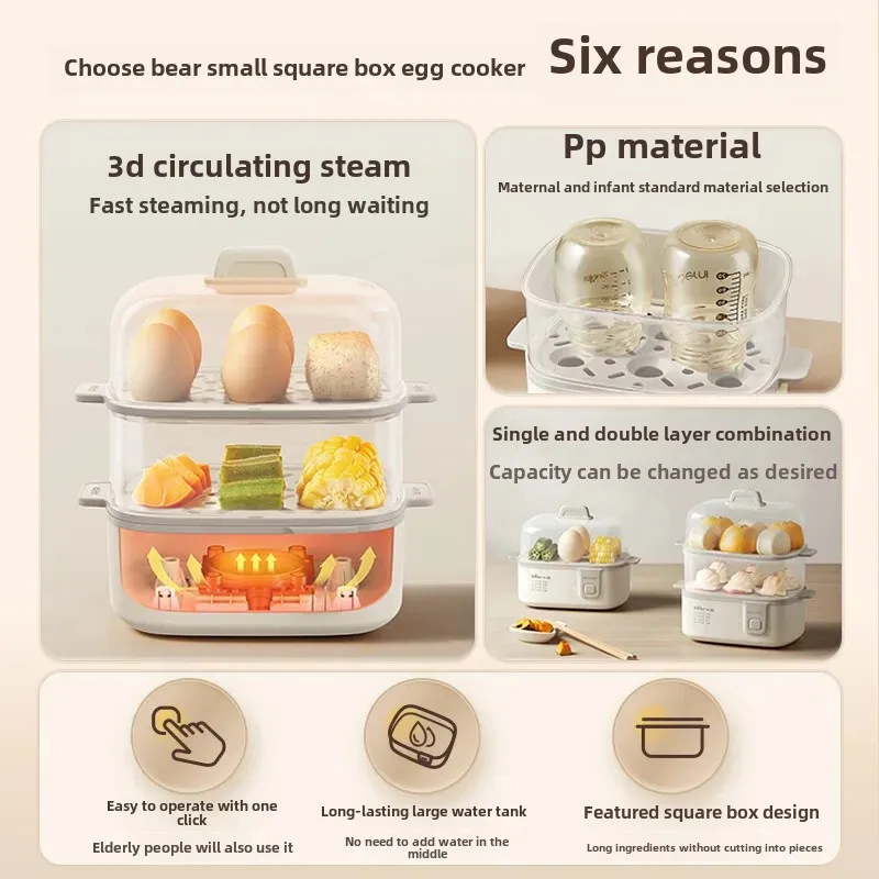 ZDQ-D12R3 Multifunctional Double Layer Small Bear Egg Boiler Home Use Egg Cooker Non-Automatic Power Interruption