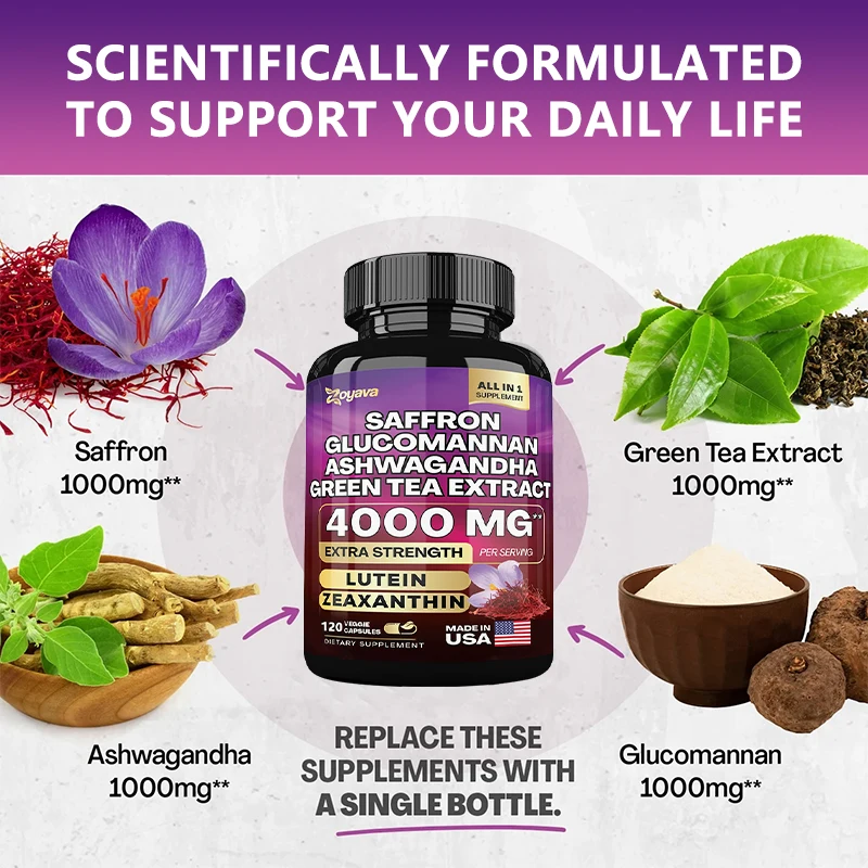 Saffron Extract Glucomannan Green Tea 4000 Mg Mood Regulation Eye Health green tea capsules