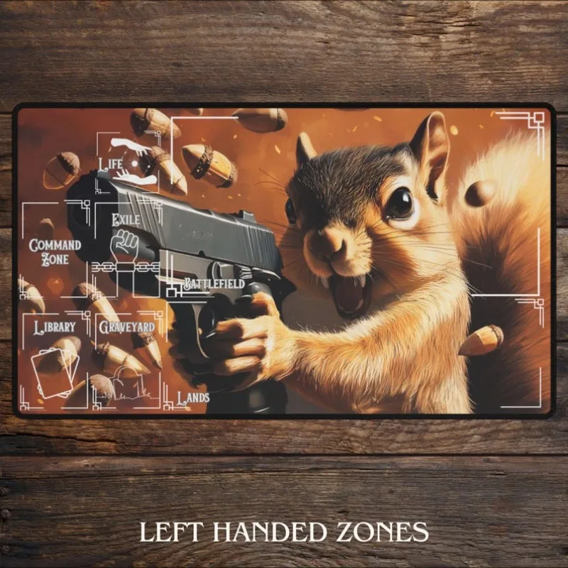 Squirrel Gun Playmat for MTG Fans Funny Anime Desk Mat Magic Card Games Custom Playmat Meme Mousepad, MTG Accessories Playmats - 6