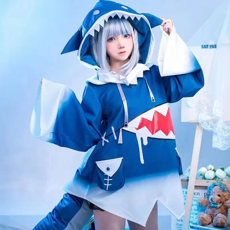 Anime Hololive Gawr Gura Cosplay Costumes ENG Shark Cloak Halloween  Costumes for Women Role Playing Clothing Party Uniform