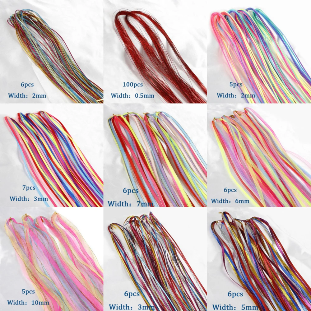 Corda per capelli intrecciata fatta a mano da donna, in nastro di seta a colori misti, accessorio per acconciature fai da te, per intrecciare e annodare i capelli - immagine 5