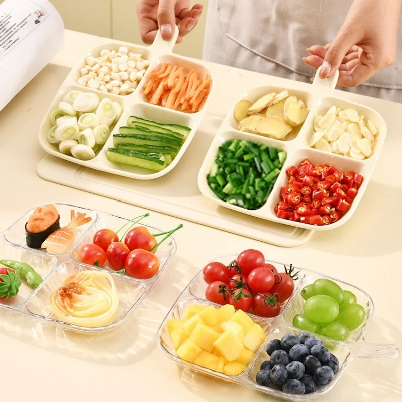 Four Compartment Side Dish Tray Handle Anti-Scalding Dinner Plate Hangable Ginger Garlic Storage Tray Home Kitchen Tool stainless steel plates