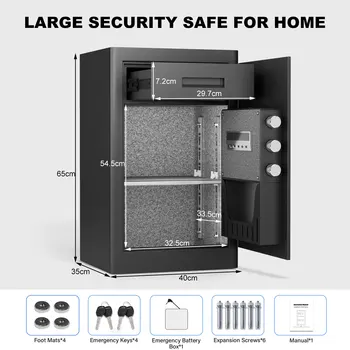 6.1 Cub Home Safe Box, Large Capacity Safe with Gewelry Drawers, Digital Safe with Removable Shelves and Alarm System. 5
