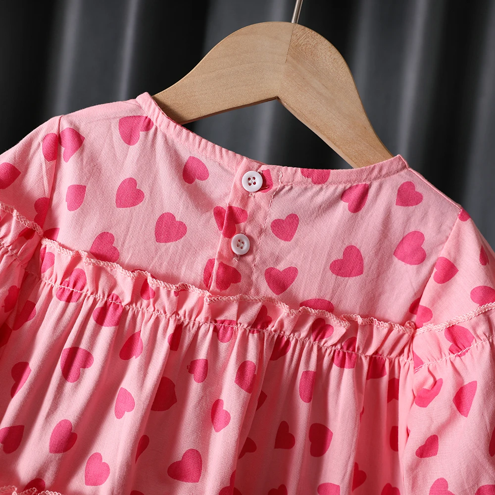 Baby Girls Shirt Long Sleeve Round Collar Love Heart Print Blouse Korean Style Loose Casual Dot Tops