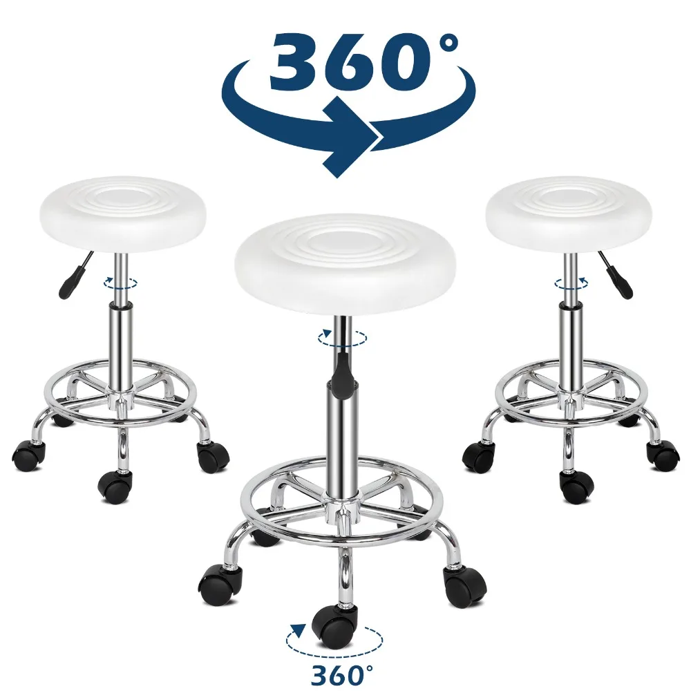 Round Cafe Chairs Stool with Lines Rotation Bar Stool White 5