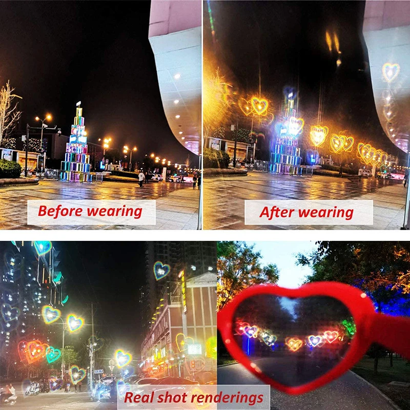 Women Fashion Heart Shaped Effects Glasses Watch The Lights Change To Heart Shape At Night Diffraction Glasses Female_voghion.com