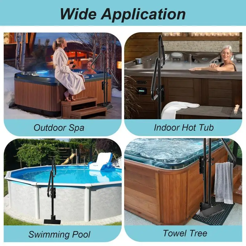 Hot Tub Handrail Non-Slip Spa Side Handrail 600Lbs Capacity Hot Tub Handle Bar With Slide-Under Mount Base Adjustable Height