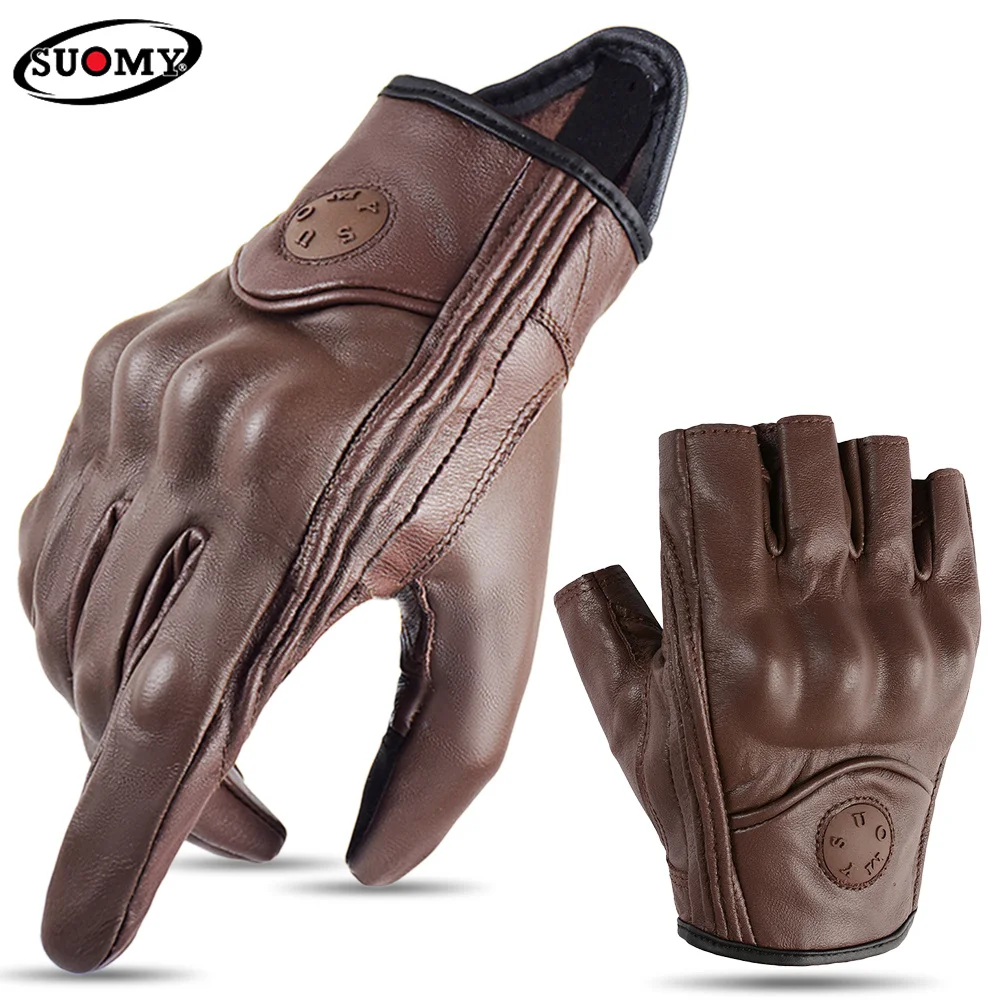 SuomySummerBrownMotorcycleGlovesFingerlessGoatLeatherMoto