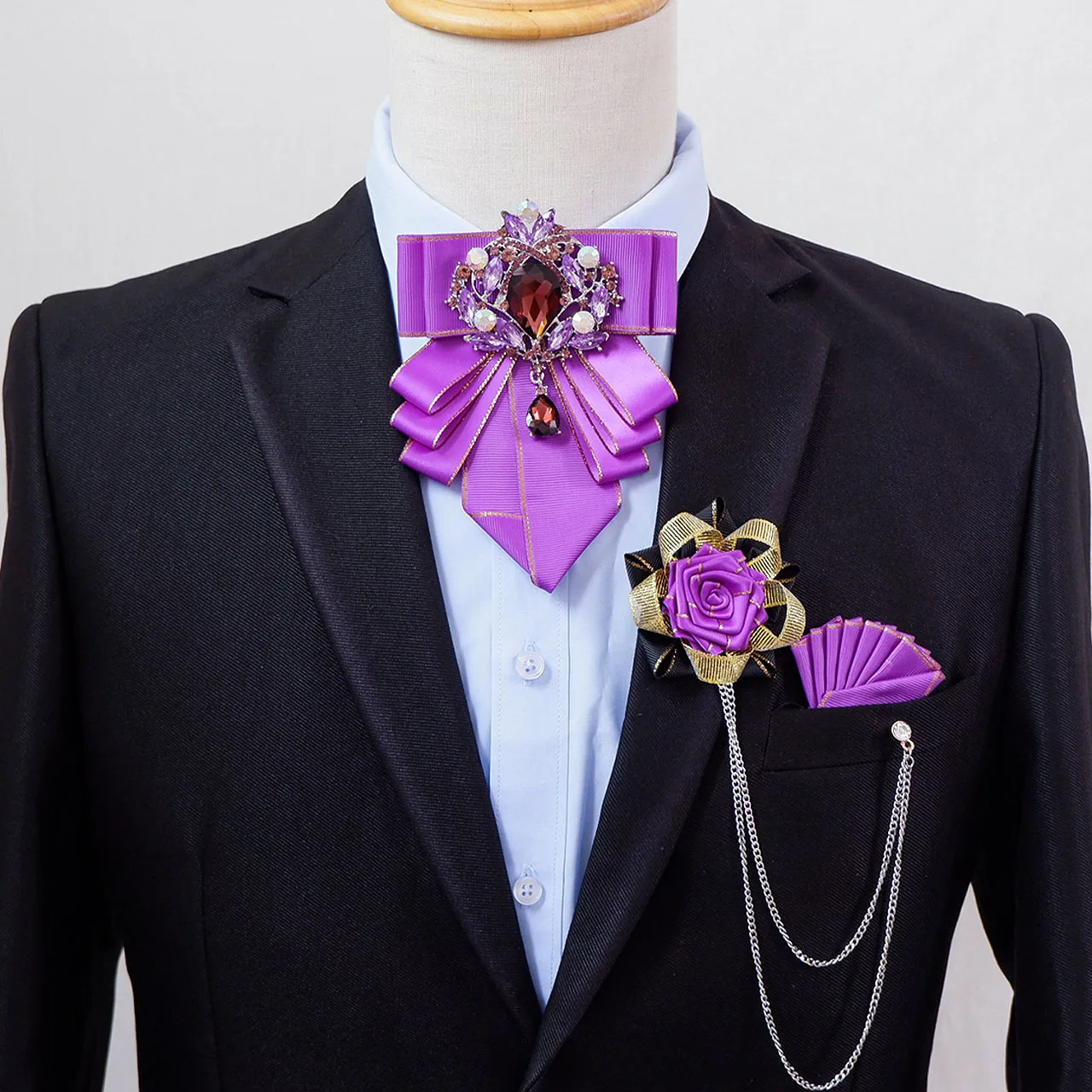 Original Rhinestone Bow Tie Set Luxury Men's Handmade Jewelry Gift Fashion Business Banquet Wedding Collar Flowers Corsages Sets