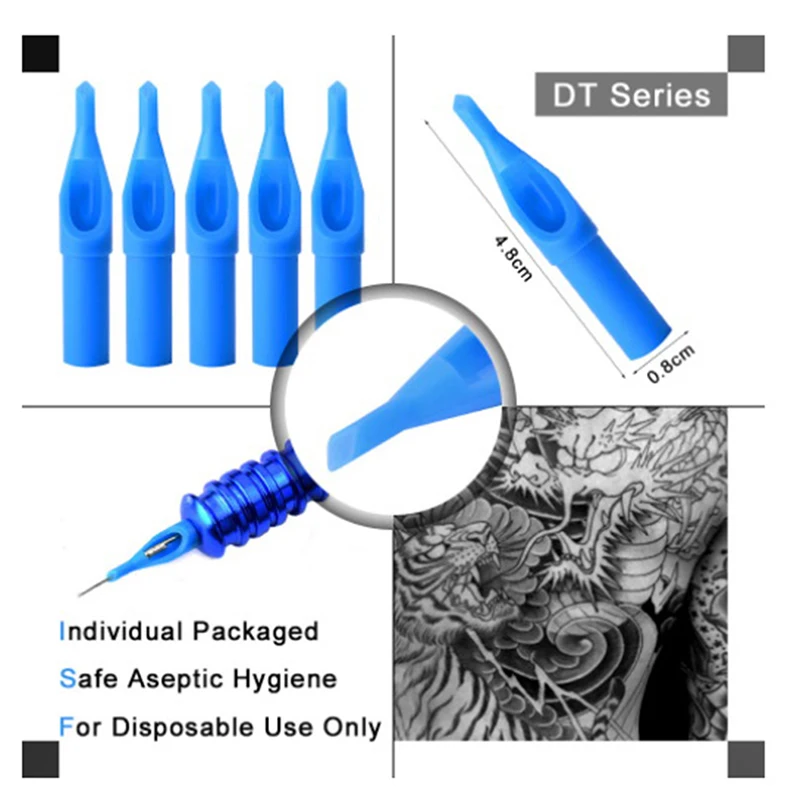 Sterile Disposable Tattoo Nozzle Tips Needle Tube Mixed Sizes RT+DT+FT 50Pcs