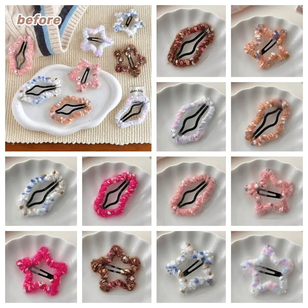 

Knitted Cloud Bb Clips Cute Winter Plush Hollow Metal Hairpin Headwear Multicolor Star Hair Clip Daily