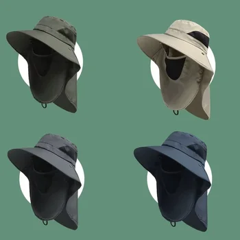 Summer Sun Hats UV Protection Outdoor Hunting Fishing Cap For Men Women Hiking Camping Visor Bucket Hat Neck Flap Fisherman Hat