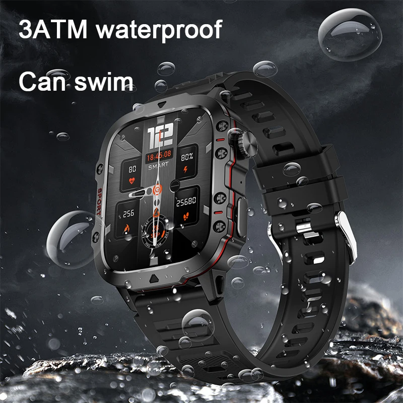2025 New Rugged Military Fitness BT call SmartWatch Men For Android Xiaomi IOS 3ATM Waterproof Sport Ai Voice Calling Smartwatch 5
