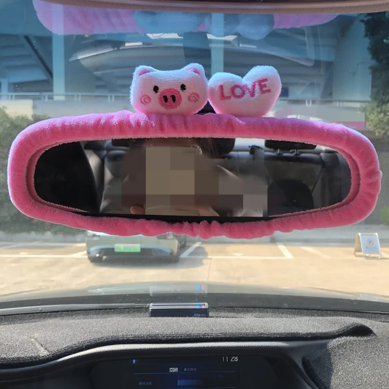 Carbon Fiber Mirror Cover Rearview Mirror Cover Rearview Mirror Adorable Rabbit Car Rearview Mirror Cover Cute Creative Korean Character Mirror Cartoon Reversing Decoration Female