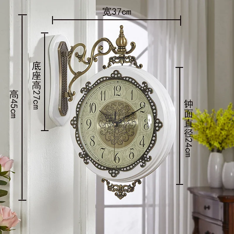 Large Double-side Wood Metal Golden Silent Wall Clock Color:M;Sheet Size:20 inch