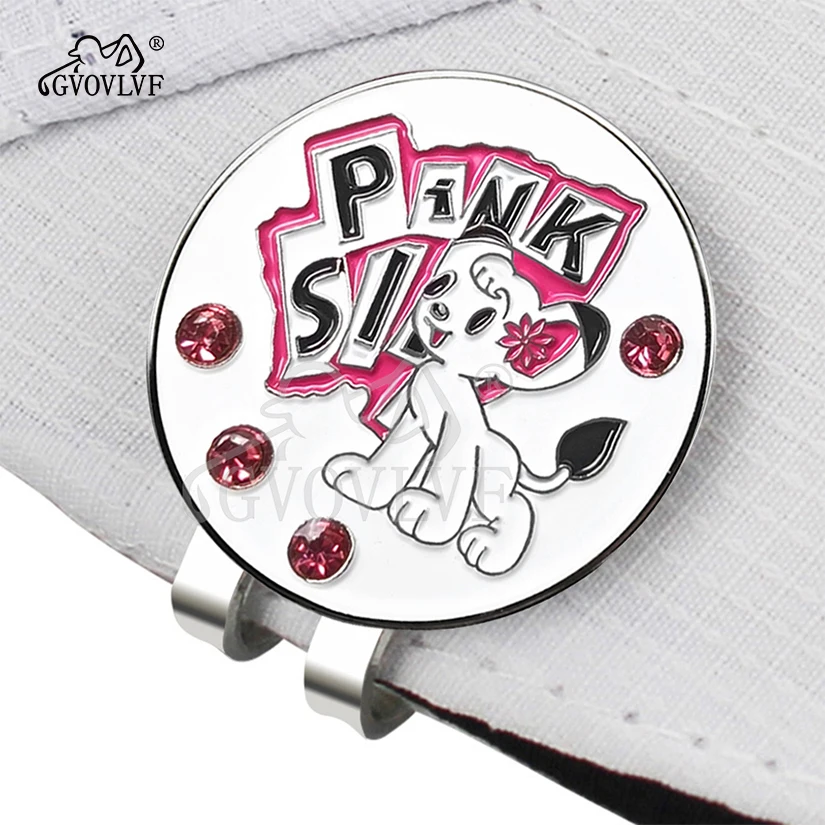 1pc New Pink Small Dog Golf Ball Marker With Diamond & Magnet Hat Clip Ally Marker Gift for Women And Golfers Golf Accessories