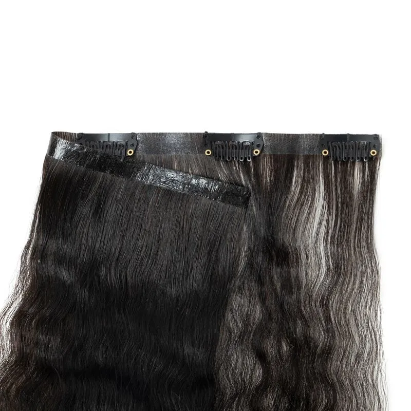 PU Clip In Hair Extensions 5PCS Seamless Kinky Straight Yaki Straight Natural Human Hair Clip On 12"-22" 55G-65G Add Volume