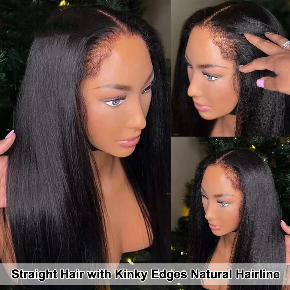 4C Edges Hairline with Curly Baby Hair Wig Bone Straight 13X4 Transparent Lace Frontal Human Hair Wigs For Women 4x4 Closure Wig 4