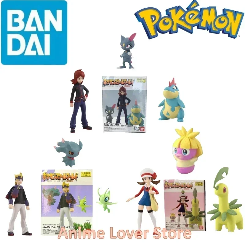 Bandai Original Scale World Pokemon Johto Region Kotone Bayleef Silver Croconaw Morty Celibi Anime Figure Giocattoli Per Bambini Regalo