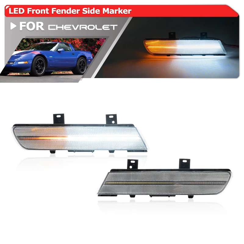 Per Chevrolet Chevy Corvette C4 1991-1996 Paraurti Anteriore Ambra Lame Sequenziali Full White Led Parking Fender Side Marker Light