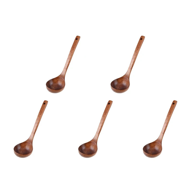 

5X Kitchen Cooking Straight Handle Wooden Wood Soup Scoop Spoon Ladle Brown 11 Inch Long