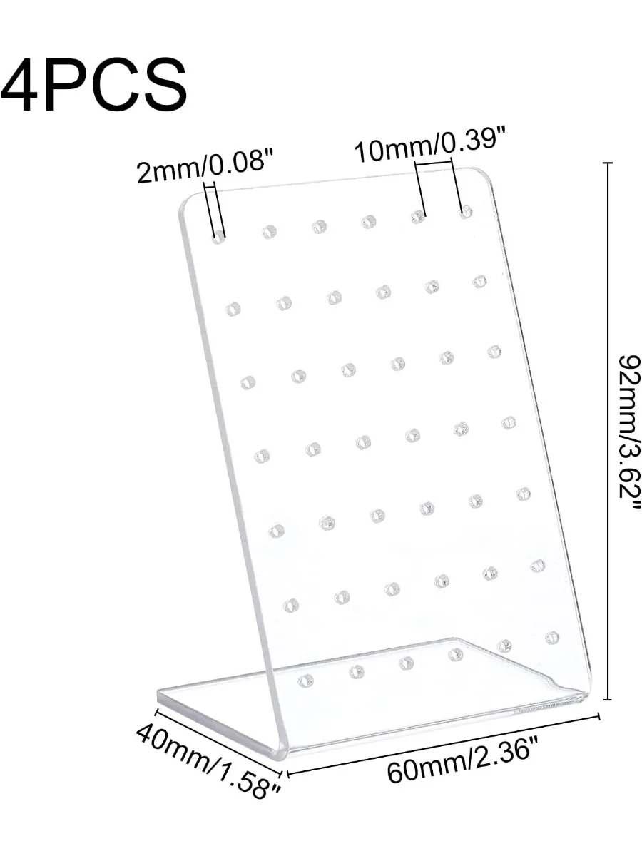 4 Pack Earring Holder 42 Holes Small Ear Studs Display Stand L-Shape Earrings Jewelry Show Rack Stand Organizer Plastic Display