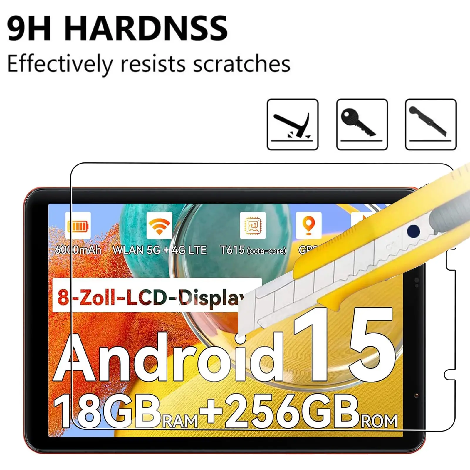 8-Inch Premium 9H Tempered Glass Screen Protector with Anti-Scratch HD Clarity and 2.5D Curved Edges