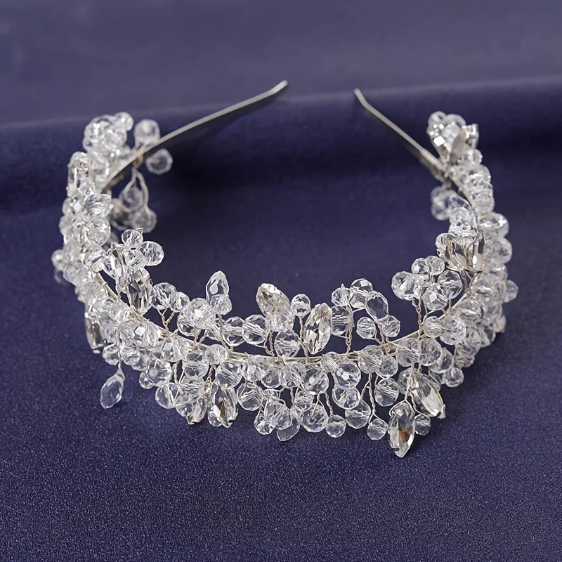 Fascia per capelli da sposa in cristallo alla moda, strass in argento, copricapo da sposa in cristallo di lusso, accessori per capelli da sposa fatti a mano  320