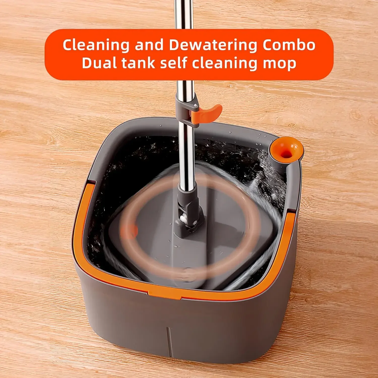 KZKR Spin Square Mop and Bucket Set M16 with 6 microfibra Replaceable Mop Pads with Self Separation Dirty and Clean