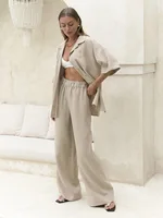 Bornladies Summer New 100% Cotton Short Sleeved Pants Set Women's Loose Solid Color Short Sleeved Shirt Pants Casual 2-piece Set - Image 5