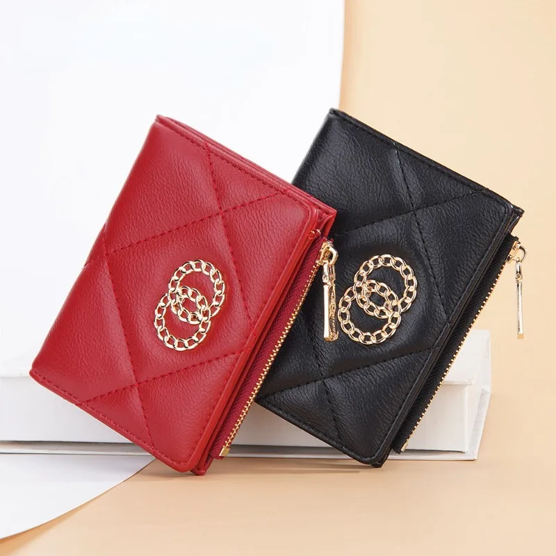 

New Women's Short Type Purse Korean Style Small Multi-card Purse with Zipper Card Holder Bag Solid Color PU Black Green Wallet