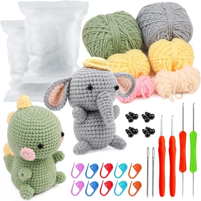 Beginners Crochet Kit, DIY Crochet Kit For Beginners, Cute Animal kit Dog  Starter Pack With Yarn Balls, Crochet Hooks, Knitting Stitch Markers