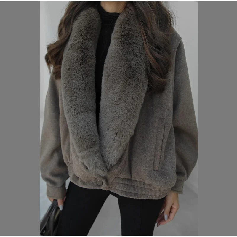 Damen-Mäntel aus Kunstfell, Vintage-Stil, Revers, Puffer, verdickt, volle Ärmel, Pelzjacken für Damen, 2022, modischer Damen-Wintermantel, Oberbekleidung – Detail 13