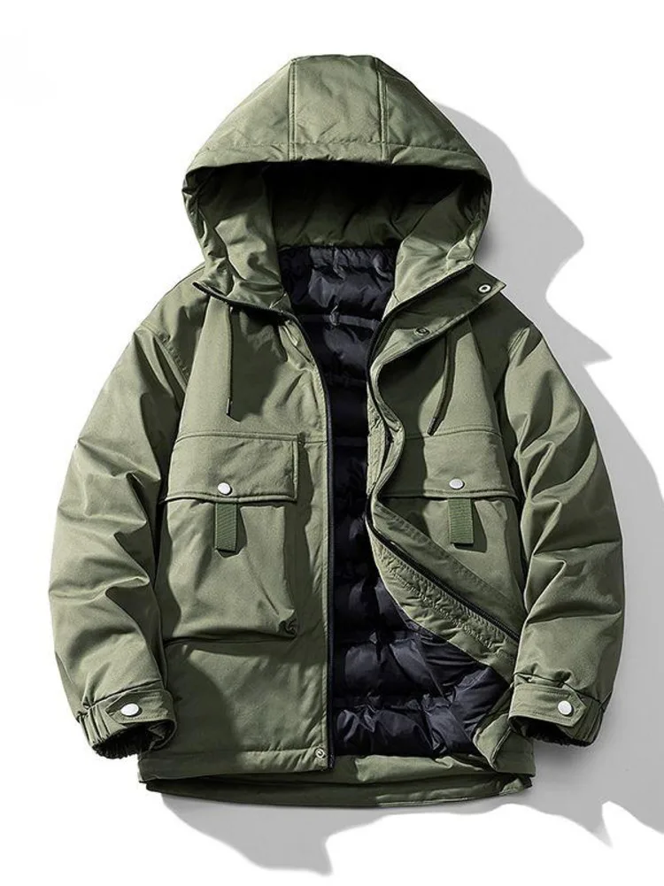 

Men Winter Down Jacket Casual Hooded Parkas Male Cargo Jacket Thick Overcoat Solid Jackets Warm Coats Long-sleeved Outerwear