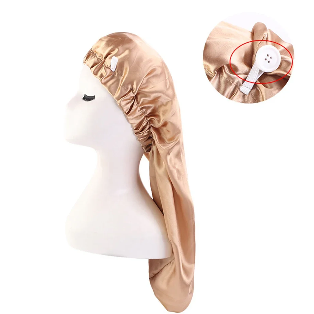 Night Hair Cap Long Satin Bonnet Sleep Cap with high elastic hair band Night Cap Hair Care Bonnet For Women Men chemo Caps