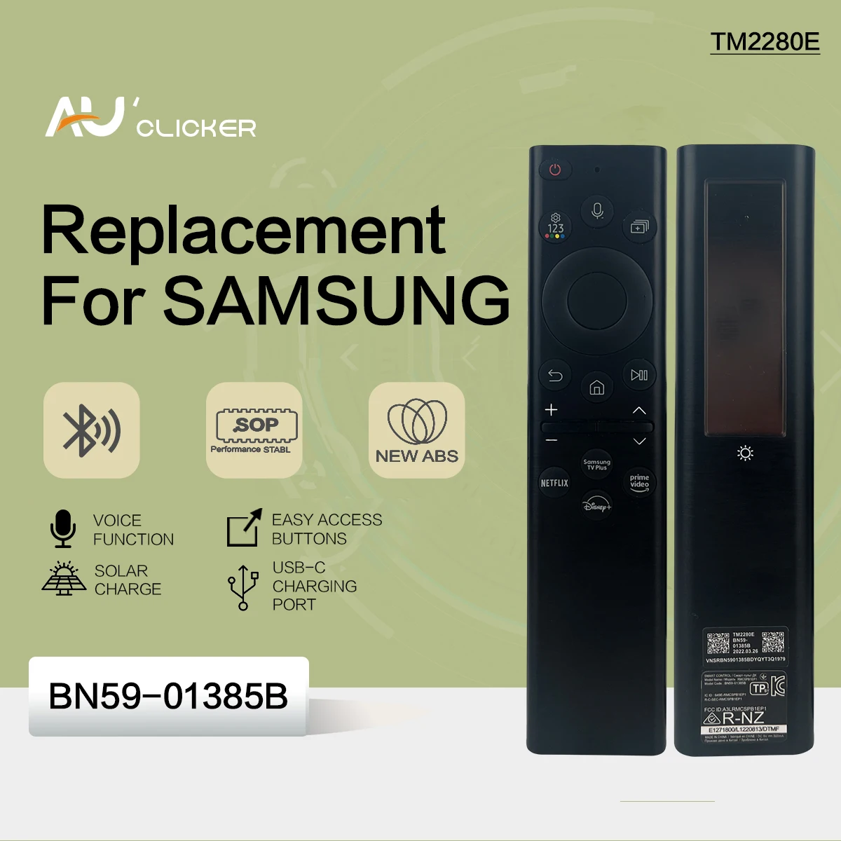 Bn59-01385B Telecomando Vocale Solare Sostitutivo Bn59-01385A Per Smart Tv Samsung Compatibile Con La Serie Neo Qled Crystal Uhd