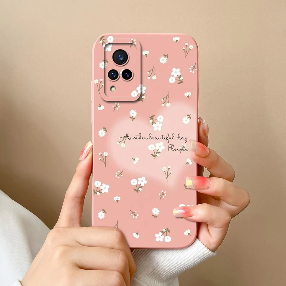 Beautiful Color Floral Pattern Liquid Silicone Phone Case with Lens Protection