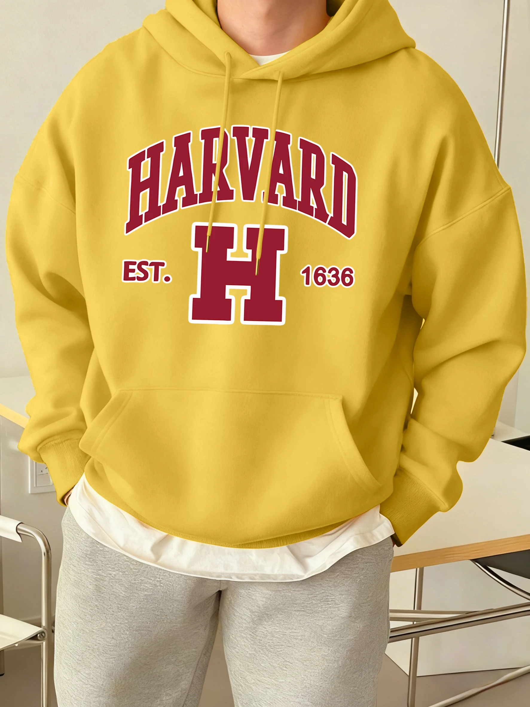 Harvard Est. 1636 Gedruckt Sport Casual Hoody Männer Straße Fleece Sweatshirts Bequeme Lose Kleidung Vintage Tasche Sportswears – Detail 14