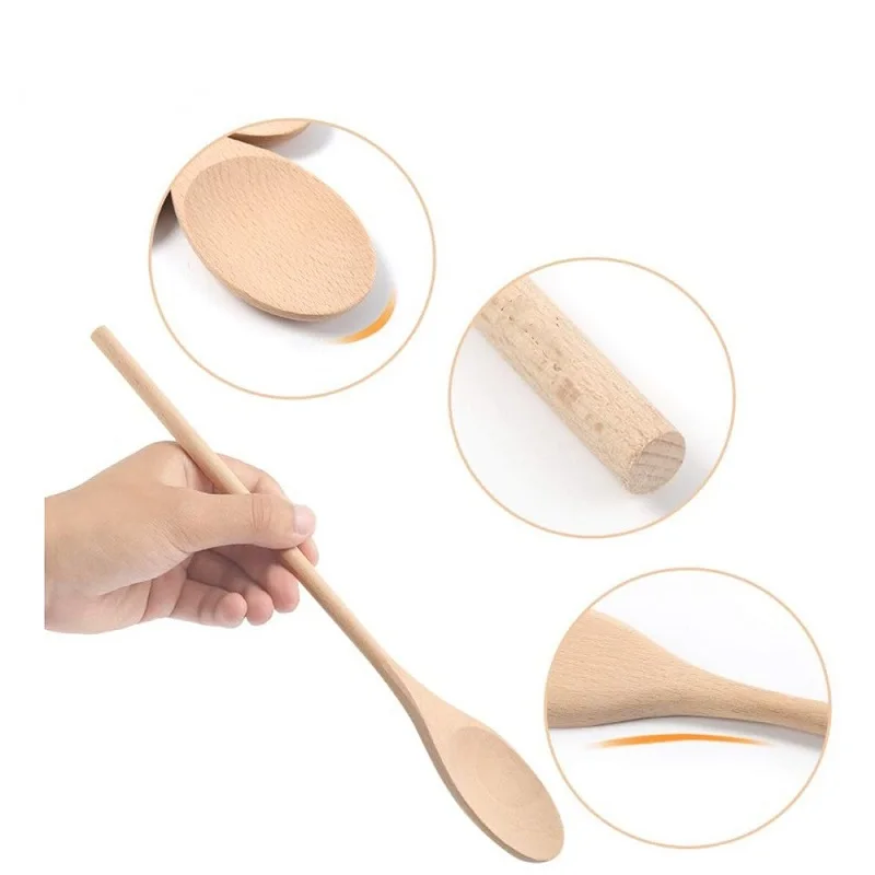 1/2 Pcs Wooden Soup Spoons Long handle 30*5cm Beech Wood Mixing Stirring Coffee Dessert Spoons Eco Friendly Table Soup Tableware wooden spoon wooden cooking spoon