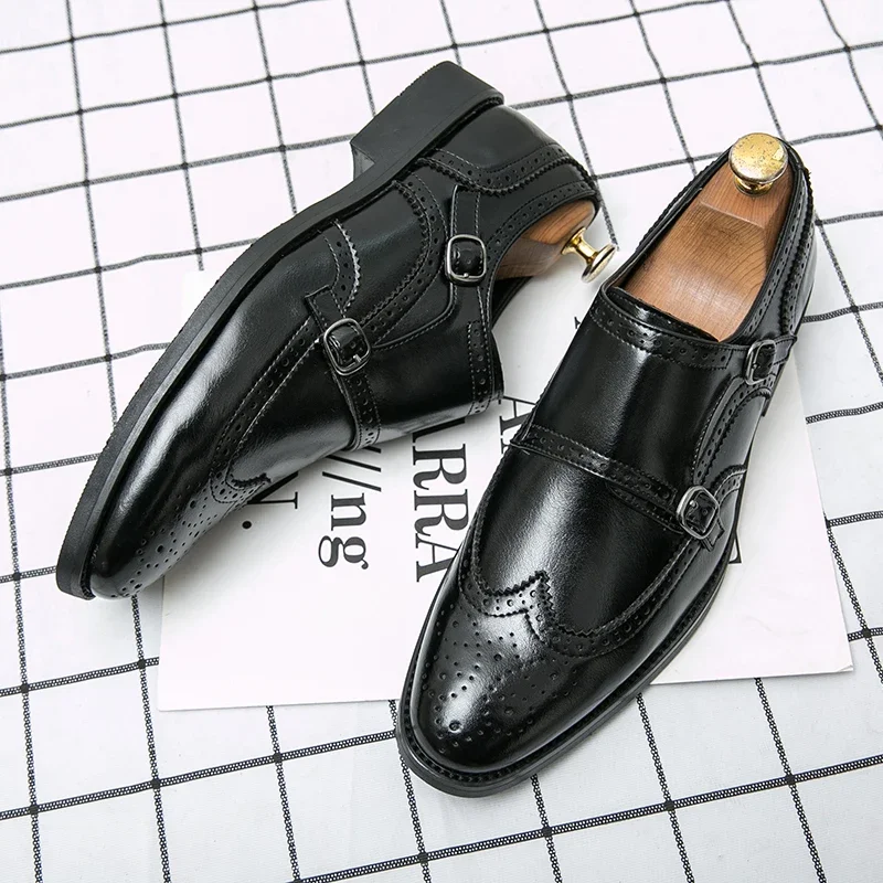 

Cowhide dress shoes buckle oxford platform sole fashion wedding party men's dress shoes italian designer men's shoes